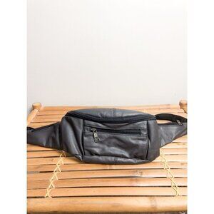 Black Faux Leather Crossbody Fanny Pack Bag